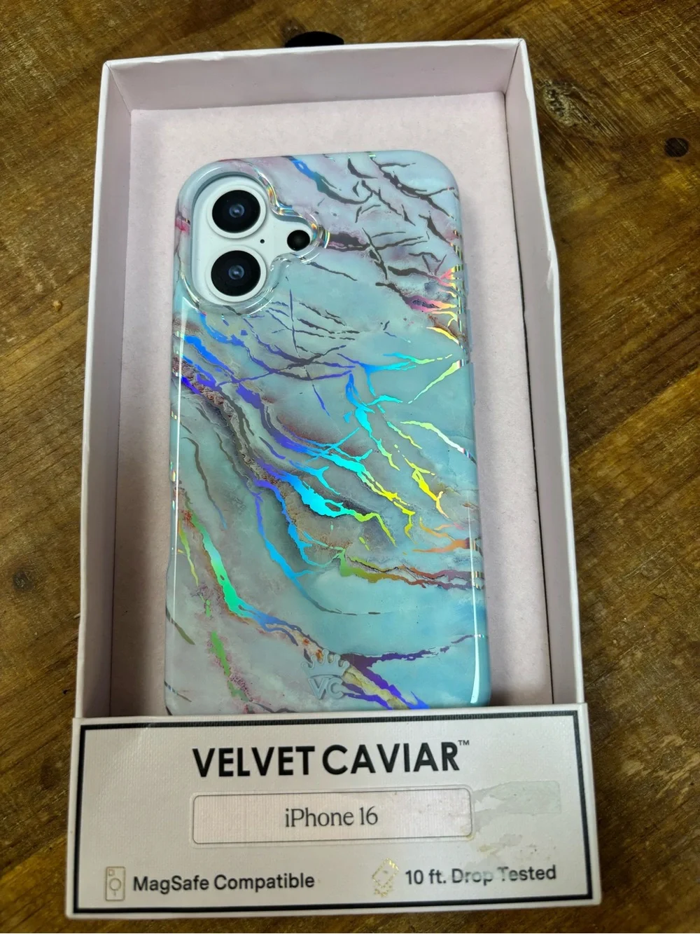 Velvet Caviar Iridescent Marble iPhone Case - Blue, Silver